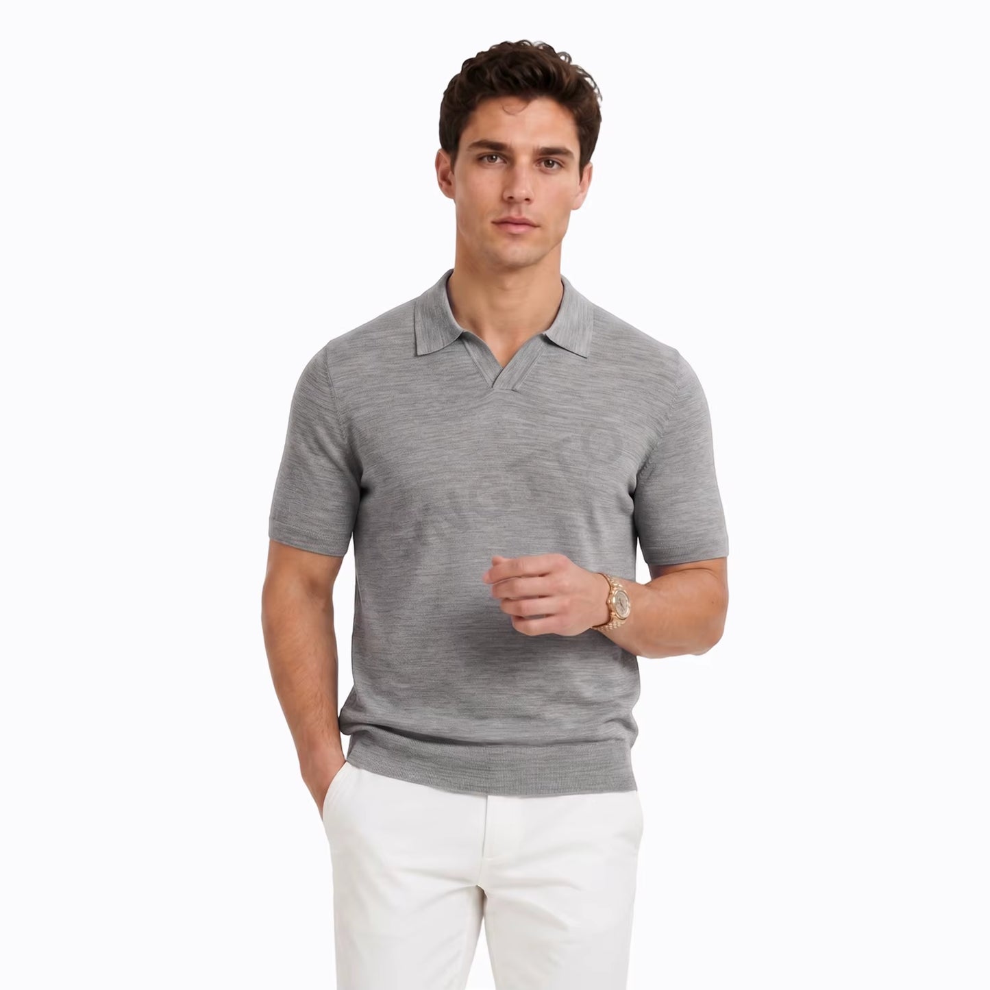 Short Sleeve Casual Slim Fit Top Johnny Collar Polo without Buttons Summer Polo Shirt Men