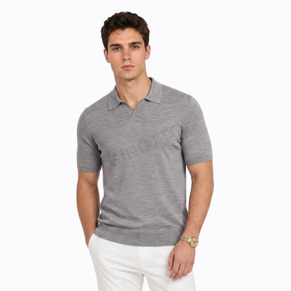 Short Sleeve Casual Slim Fit Top Johnny Collar Polo without Buttons Summer Polo Shirt Men