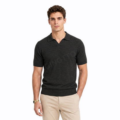 Gingtto Custom Logo Short Sleeve Summer Fashion Buttonless Johnny Collar Polo