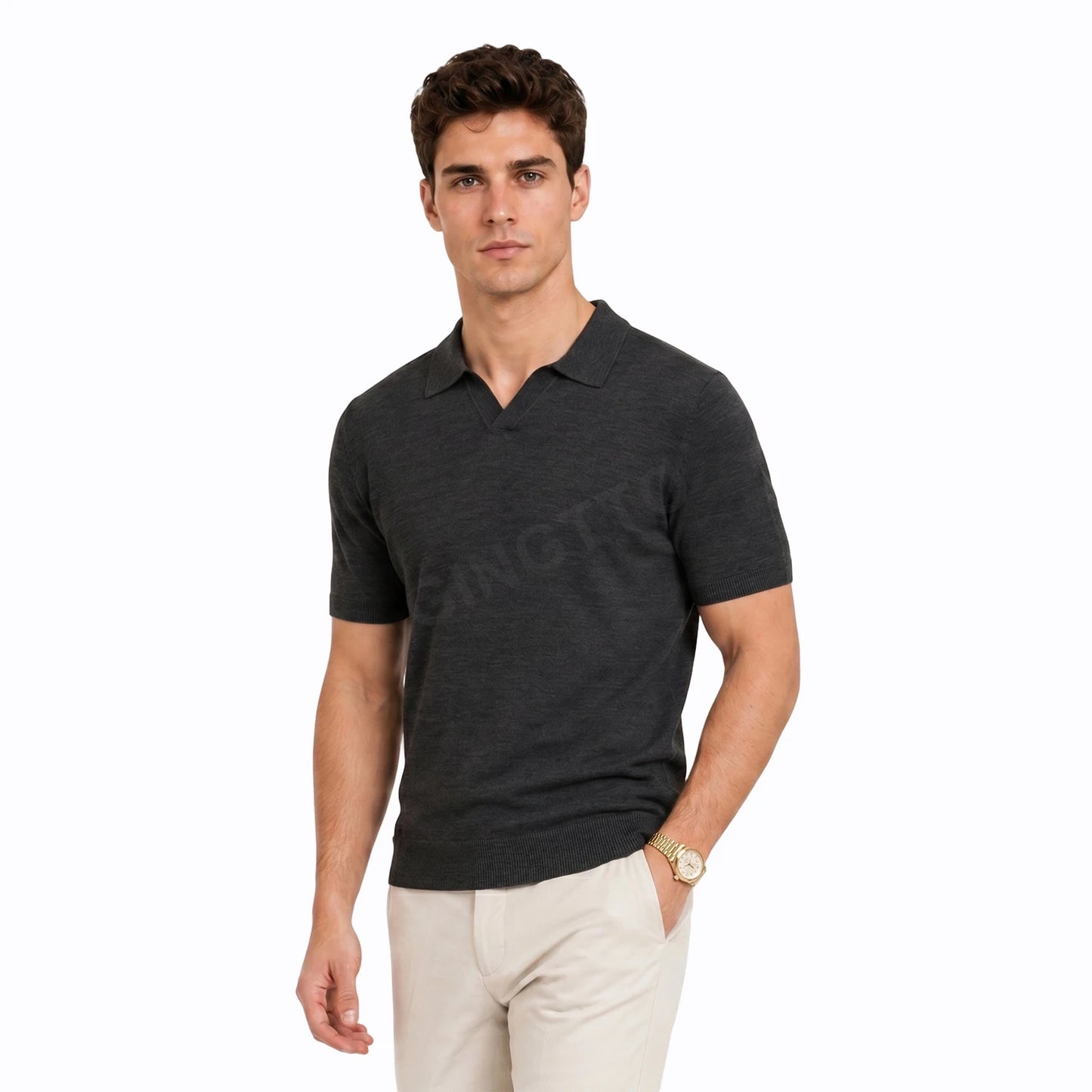 Gingtto Custom Logo Short Sleeve Summer Fashion Buttonless Johnny Collar Polo