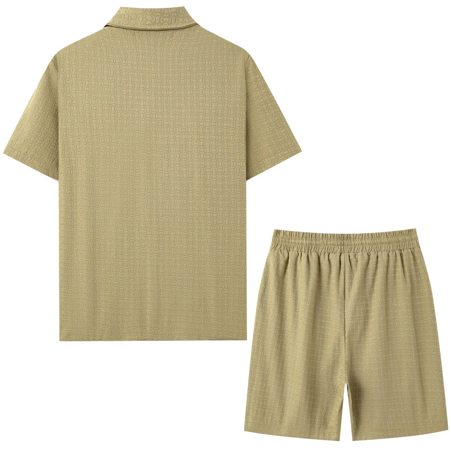 2026 Mens Spring/Summer Short-Sleeve Shirt Textured Rhinestone Casual Two-Piece Set
