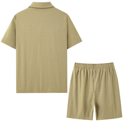 2026 Mens Spring/Summer Short-Sleeve Shirt Textured Rhinestone Casual Two-Piece Set